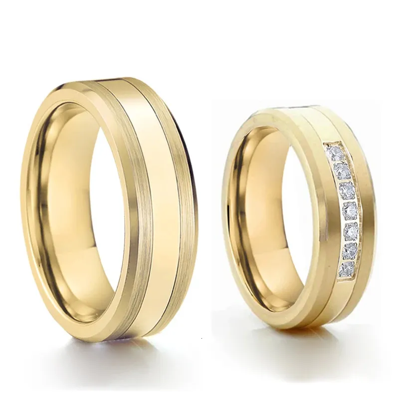 Anéis de casamento tungsten tocam aliança de amantes e seus amantes 1 par de anéis de casamento de casal dourado clássicos para homens e mulheres aniversário 231020