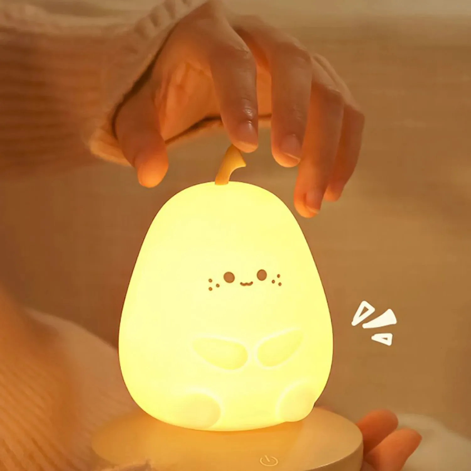 Lamps Shades Silicone Night Light Cute Pear Rabbit Bedside Lamp Touch Sensor Dimmable Rechargeable Night Lamp For Kids Baby Bedroom Decor 231019