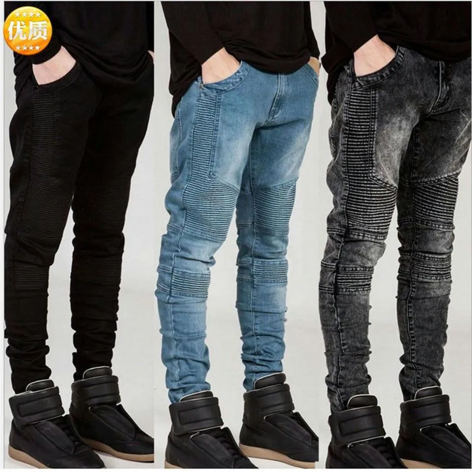 Jeans pour hommes Hommes Cordon Taille Haute Desighner Jean Pantalon Été Hommes Vêtements Biker Droit Denim Lavé Trou Pantalon Trouser223E