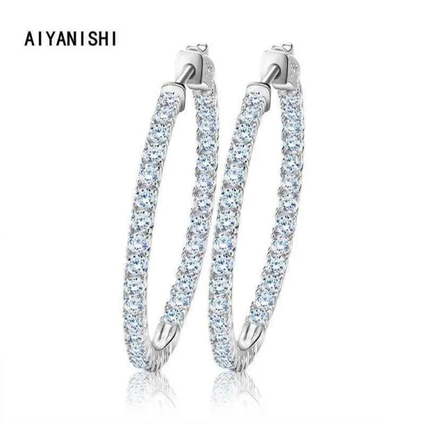 AIYANISHI Real 925 Sterling Silver Classic Big Hoop Earrings Luxury Sona Diamond Hoop Earrings Fashion Simple Minimal Gifts 220108176Y