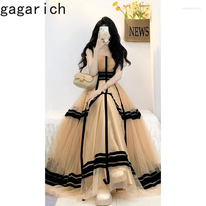 Casual Dresses Gagarich Frühlingskleid 2023 Französisch Mode Licht Reif Hochkalt Royal Lang Slip A-Linie Mesh Lady Vestidos Mujer