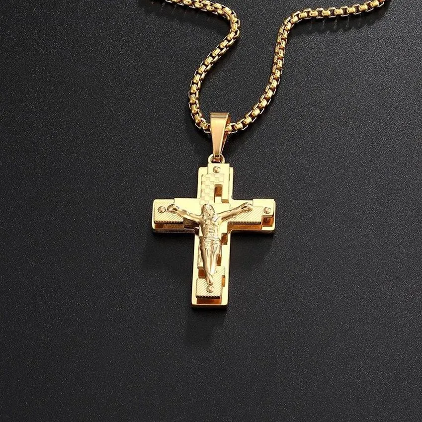 Hip Hop Rock Christian Jesus holle kruis Rvs Gouden Ketting Hanger Voor Mannen Mannelijke Punk Gothic sieraden301m