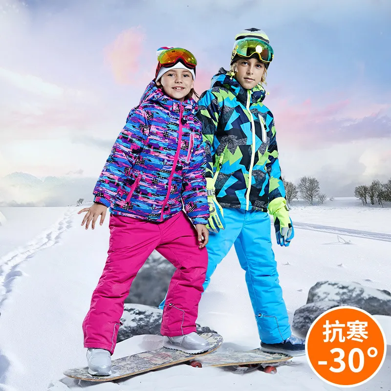 Combinaisons de ski Combinaison de Ski thermique pour enfants pantalon imperméable veste garçon fille Sports d'hiver coupe-vent qualité enfant Ski et snowboard 2 pièces costumes 230922