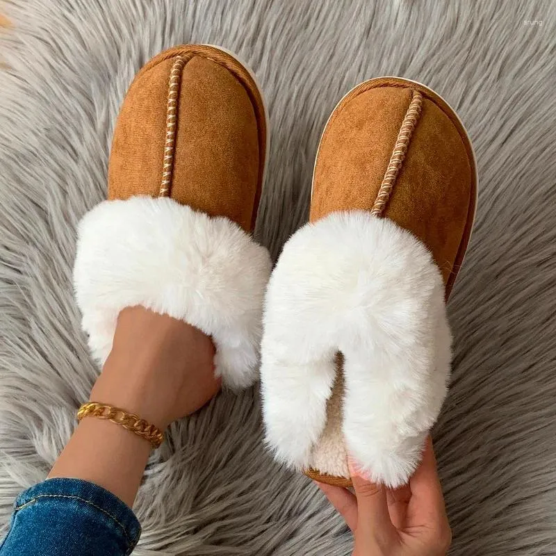 Slippers Winter Home Cotton Shoes Women's Plush Casual Warm Suede Chunky Women Comfort Indoor Flat Plus Size 45