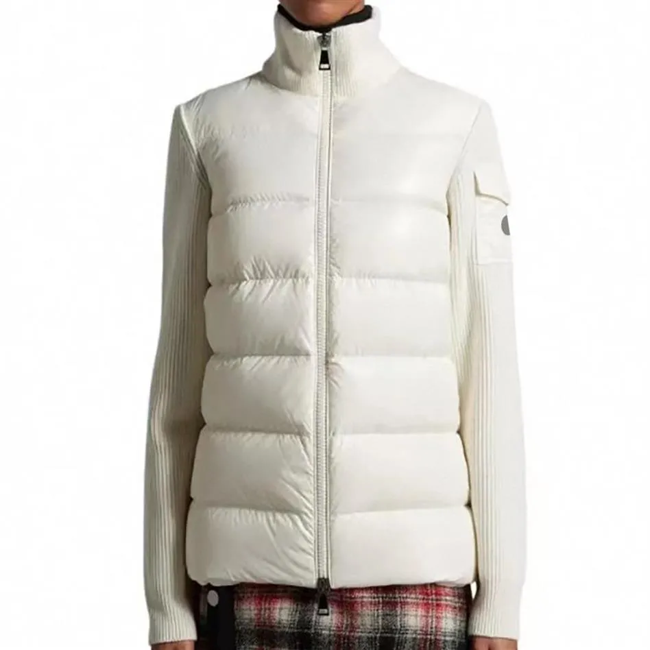 4 cores braço bolso emblema feminino para baixo jaqueta gola de malha jaqueta inverno quente casaco moda designer feminino jaqueta de malha tamanho s265p