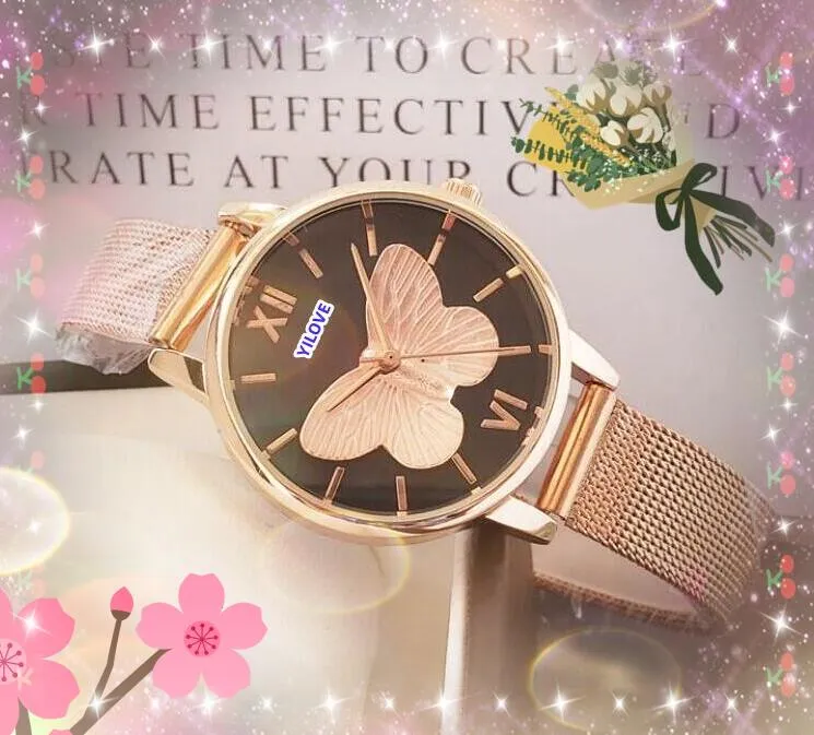 High Quality Top Model Women Small Size Watch 30mm 3D Bee Skeleton Dial Clock Woman Stainless Steel Mesh Strap Luxury Quartz Movement Rose Gold Silver Leisure Watches