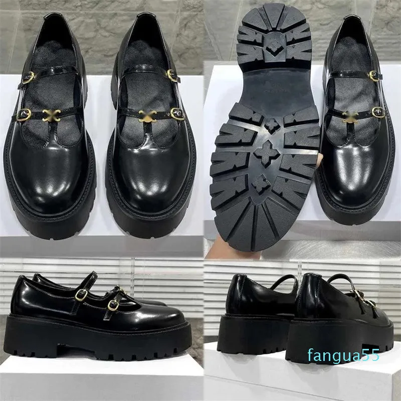 2023-Bulky Babies Triomphe in Polished Bull Black Upper Autumn Classics Series Womens Platform Single Shoe Cowhide Leather Designer Loafers