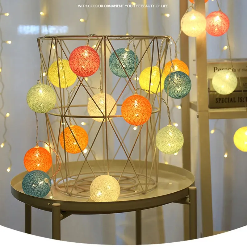 Christmas Decorations LED Lantern Cotton Ball Macaron String Lamp Interior Decoration Lights Colorful Holiday Party 231019