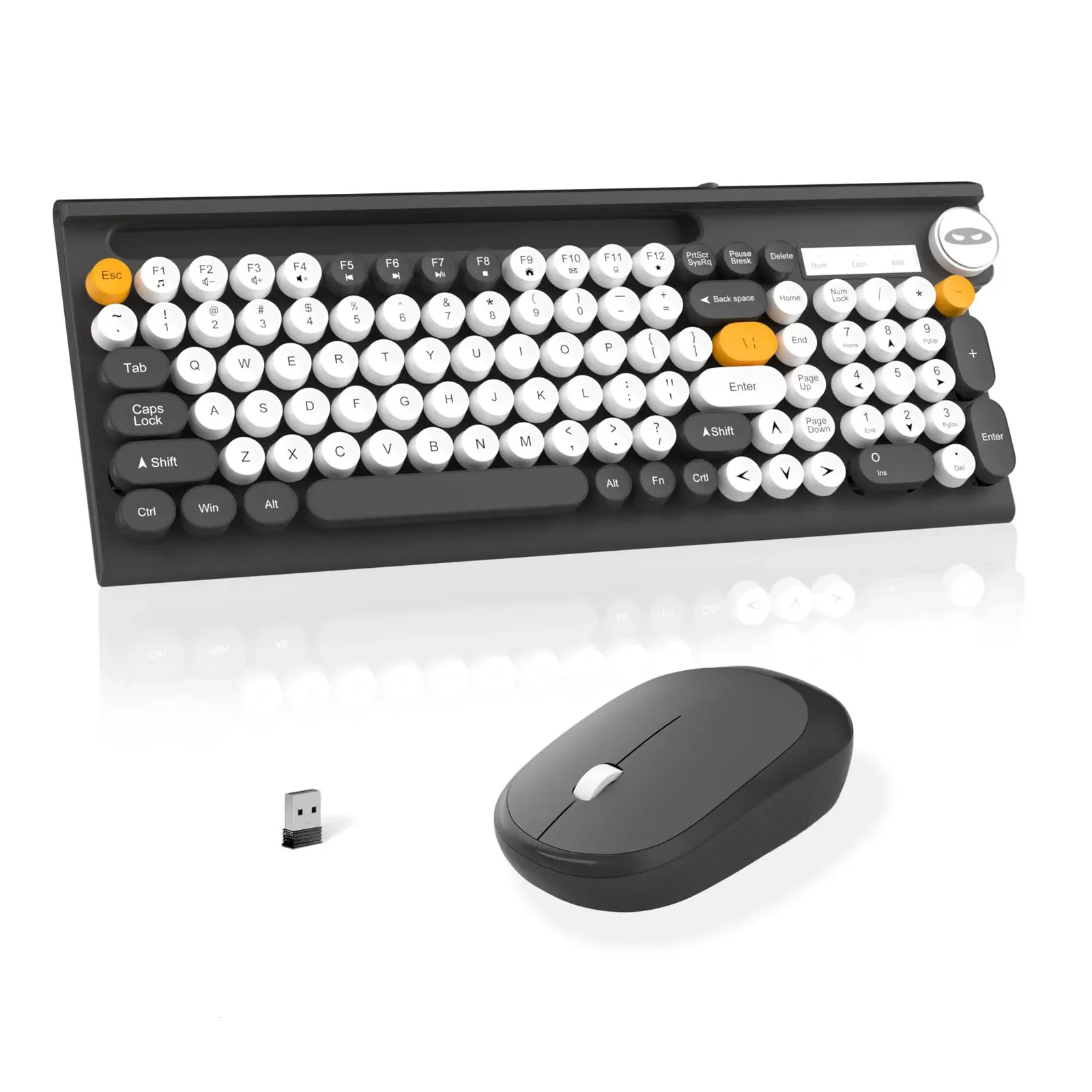 キーボードマウスコンボMagegee V630ワイヤレスおよびコンボマゲギー2 4G USB 101Keys Typewriter Waterproof Cute Round Ret 231019