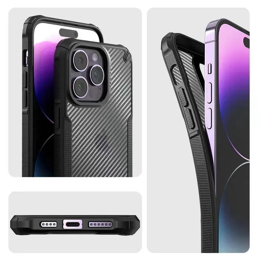 New Heavy Duty Military Grade Hybrid Phone Case For iPhone 15 14 Plus 13 12 Pro Max Samsung Galaxy S23 Ultra Carbon Fiber Armor Shockproof Cover