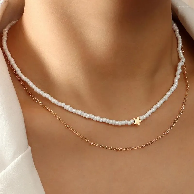 Łańcuchy Pearl Choker Naszyjnik Śliczny podwójny łańcuch łańcuchowy dla kobiet biżuteria dziewczyna koraliki prezentowe 2023 Moda