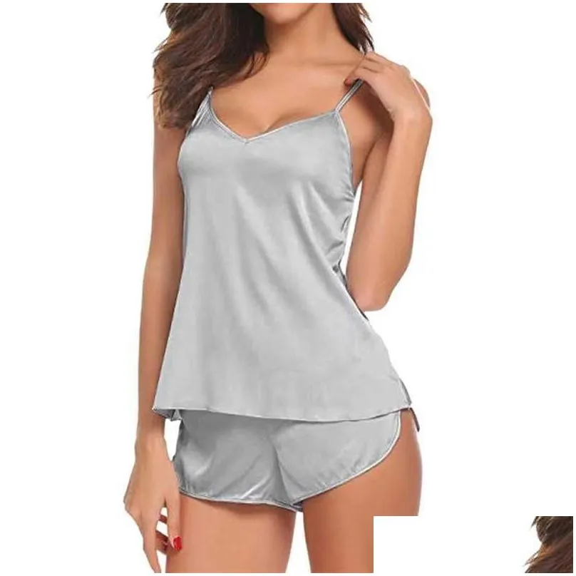 womens sleepwear 2 piece pajamas sets lingerie nightwear home clothes sexy underwear v-neck suspender tops shorts suit