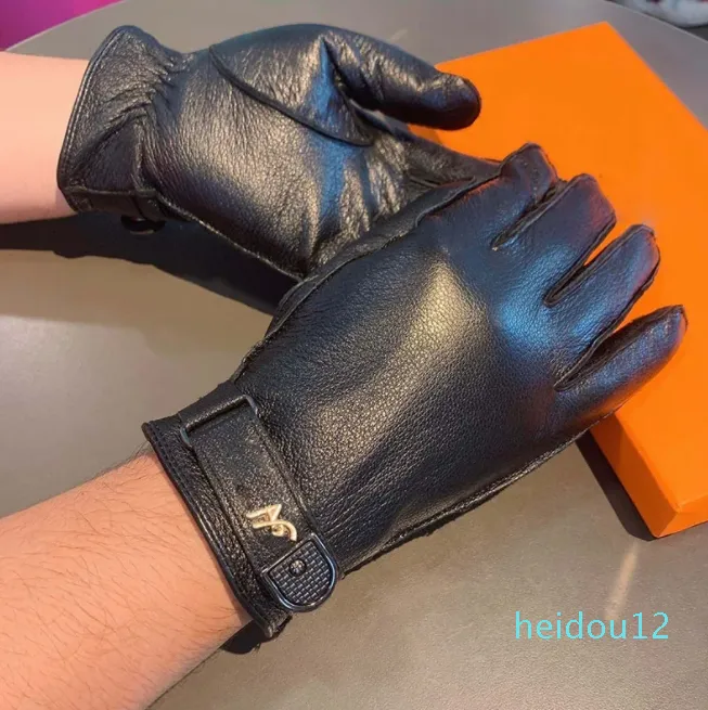 Gants en cuir d'hiver pour garder au chaud, coupe-vent en peau de mouton, gants à cinq doigts, mitaines avec boîte d'emballage