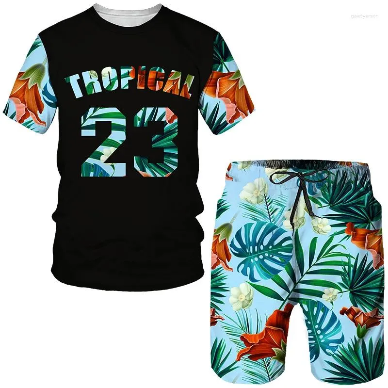 Trainingspakken voor heren 2023 Heren Lente Zomer Ademend T-shirt met ronde hals en korte mouwen Shorts Cijfers Patroon 3D-printen Modetrend Casual set