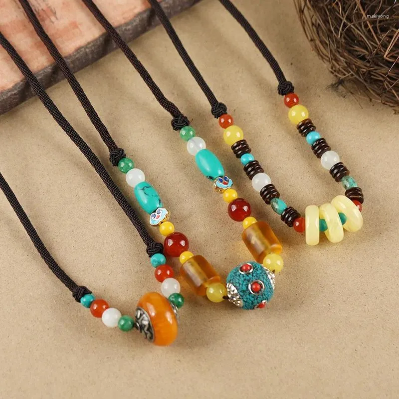 Chains Handmade Vintage Tibetan Style Short Necklace Ethnic Nepal Honey Wax Accessory Pendant Collarbone Chain