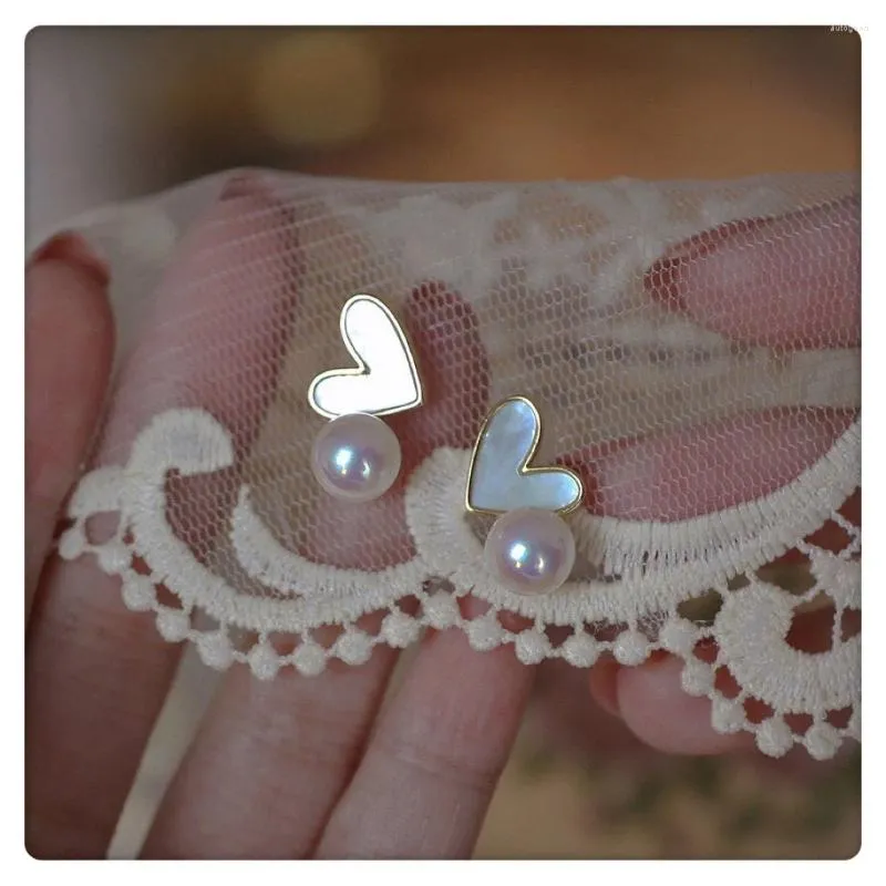 Boucles d'oreilles pendantes MADALENA SARARA, or 18 carats, cœur, perle d'eau douce, clou pour femmes, timbre Au750