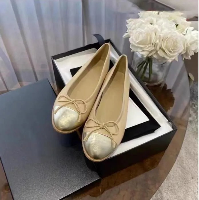 باريس الأساسي كلاسيكي الجلود تويد القماش لصق القوس جولة الباليه حذاء أزياء العلامة التجارية شقق