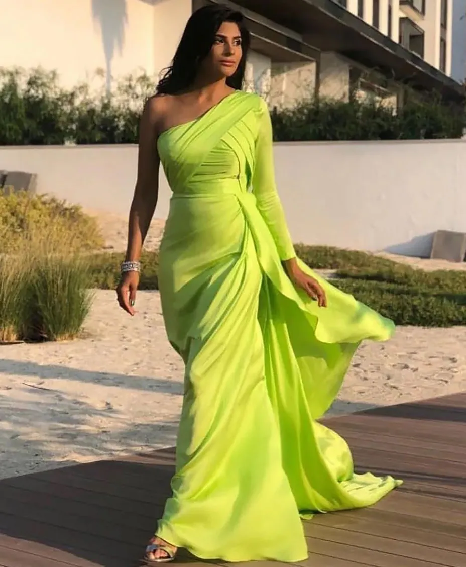 One Shoulder Long Sleeve Mermaid Evening Dress Plus... From Babybeautiful,  $125.63 | DHgate.Com