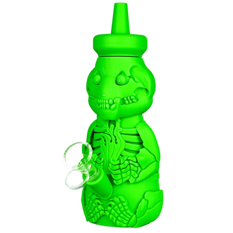 Novo estilo colorido fumar urso esqueleto vespa silicone bong tubos kit viagem bubbler tabaco filtro de vidro funil colher tigela plataformas petrolíferas waterpipe dabber titular