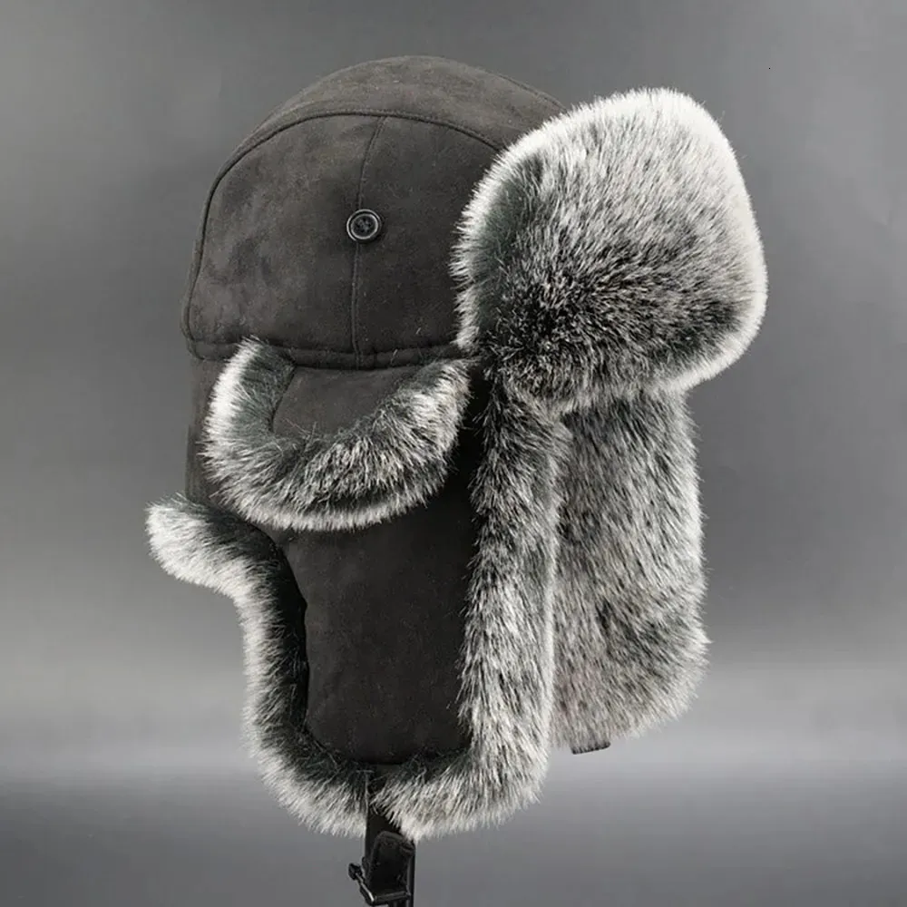 Beanie/Skull Caps Ushanka Winter Skiing Cycling Cold Protection Windproof Earflaps Wool Hat Black Men Women Imitation Fur Fluffy Hat 231020