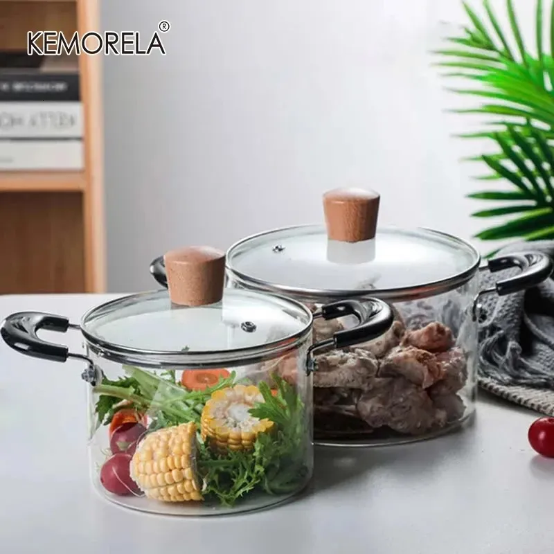 Soppa lagerkrukor Transparent glas kokkruka Heatresistent Kök Vegetabilisk sallad Noodle Bowl Flame Explosion Proof Cookware 231019