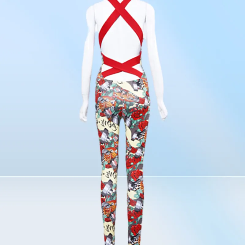 CrazyFit 2018 One Piece Sexy Sport Suit Women Padded Floral Print