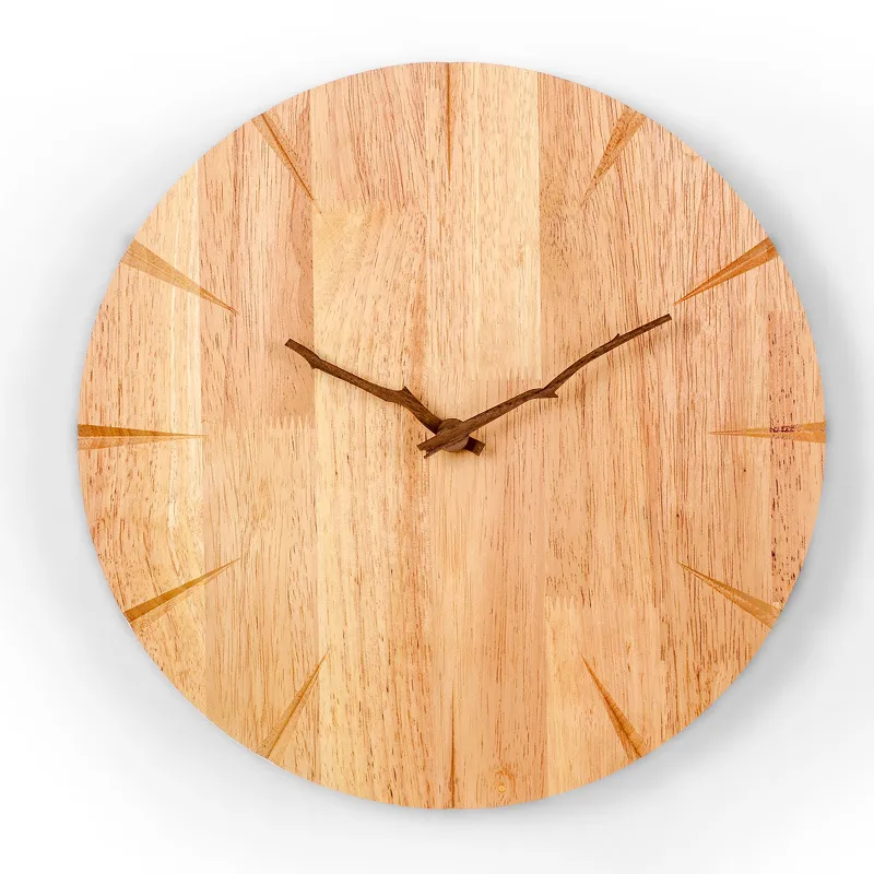 Wooden Wall Clock Brief Fashion Design Wall Clocks Solid Wood Art Large Watch Living Room Silent Quartz Reloj De Pared Home Decoration 14 inch