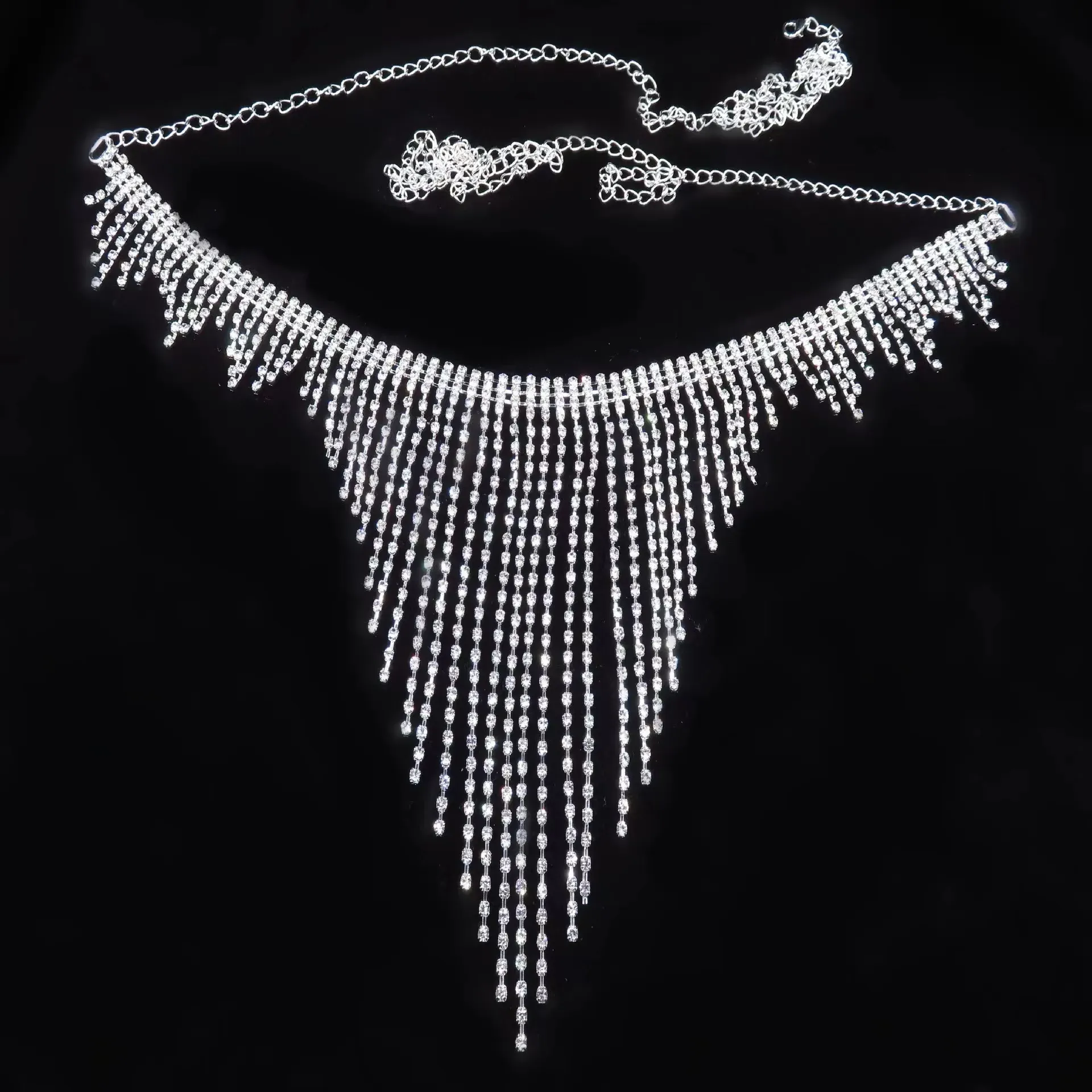 Rhinestone Silver Tassel Belt VTG Crystal Rhinestone Silver 