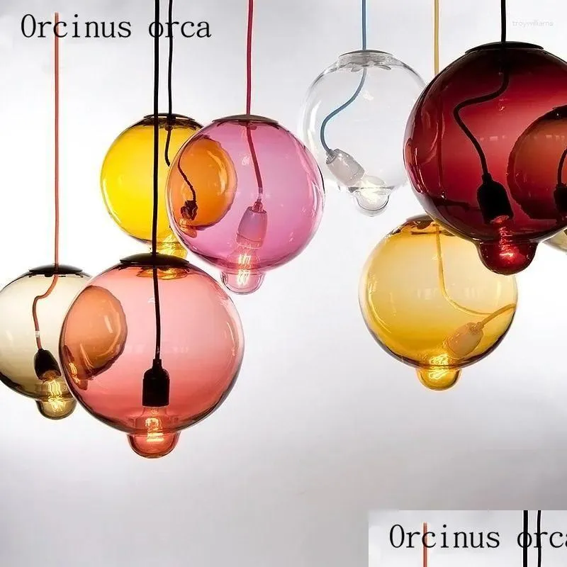 Pendelleuchten Pendelleuchten Nordic Modern Simple Color Ball Glas Kronleuchter Restaurant Bar Kreative Persönlichkeit Transparente Lampe Ligh Dhg6Z