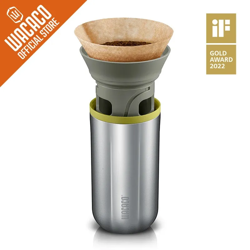 الأواني القهوة Wacaco Cuppamoka Coffee Pot Portable Drip Coffee صانع مع 10 مخروط مرشح الورق الفولاذ المقاوم للصدأ صب فوق قهوة Brewer 231018