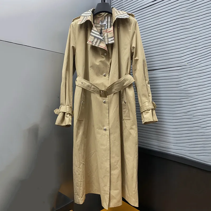 Women s Designer Trench Coat Spring Windbreaker Jacket Winter Long Coat with Belt Classic Style Lattice Button Black