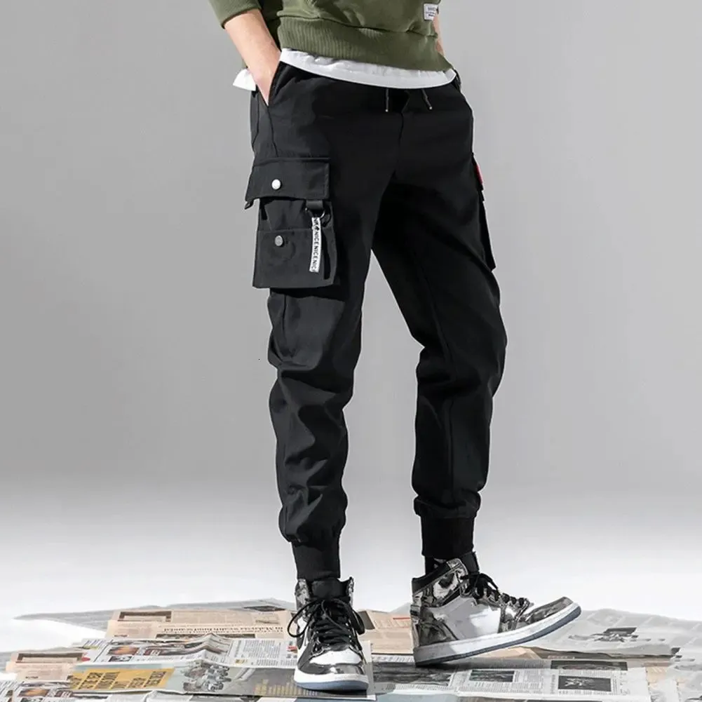 Calças masculinas Harajuku Calças de carga casuais para homens preto resistente ao desgaste calças jogger multi bolsos masculino slim-fit calça streetwear japonês 231019