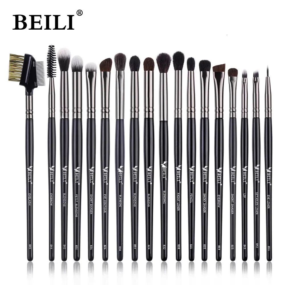 Strumenti per il trucco BEILI Luxury Black 10-19 pezzi Pennelli per trucco occhi Capelli di capra naturale Ombretto Sopracciglio Eyeliner Set di pennelli per trucco brochas maquillaje 231020