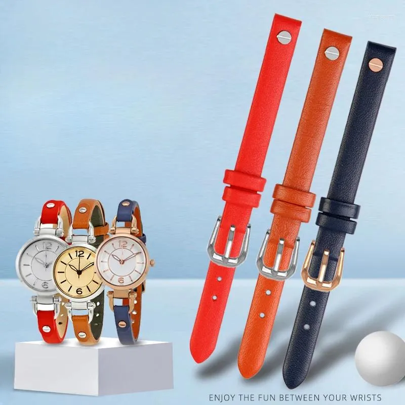 Titta på band för Fosil WatchBands Women's ES3565 ES4000 ES4119 Series Replacement 8mm Blue Red Orange Leather Cowhide Bekväm remmen