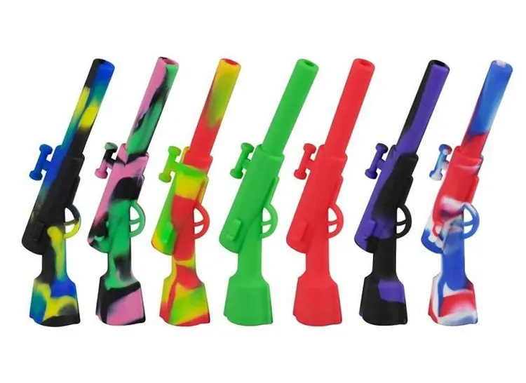 Bong Silicone Rifle Hand Pipe With Metal Bowl Oil Rig Hookah Wax Pen 4.
