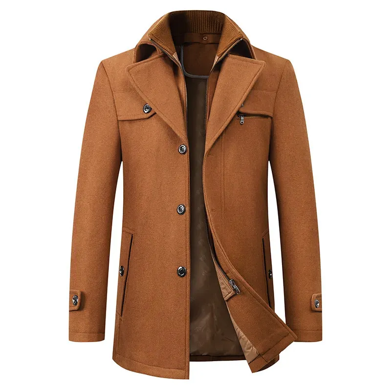 Misturas de lã masculina homem clássico moda trench coat jaquetas malelong fino ajuste casaco quente outerwear blusão 231020