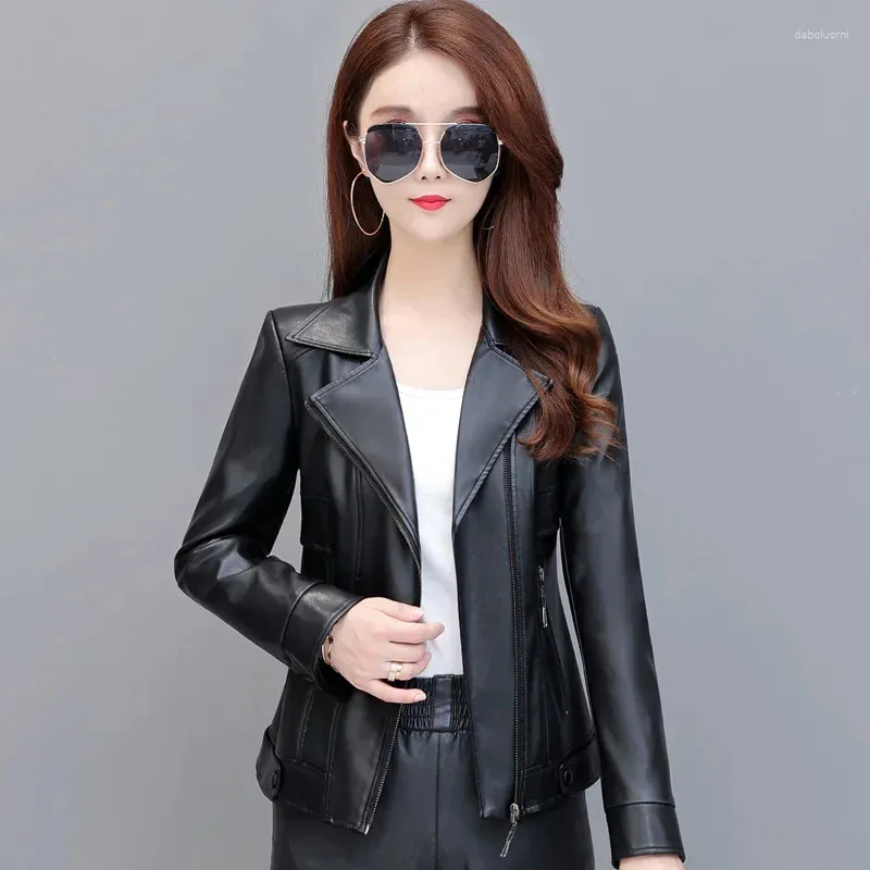 Women's Leather Jacket Women 2023 Sheepskin Oversize Coat Long Sleeve Loose