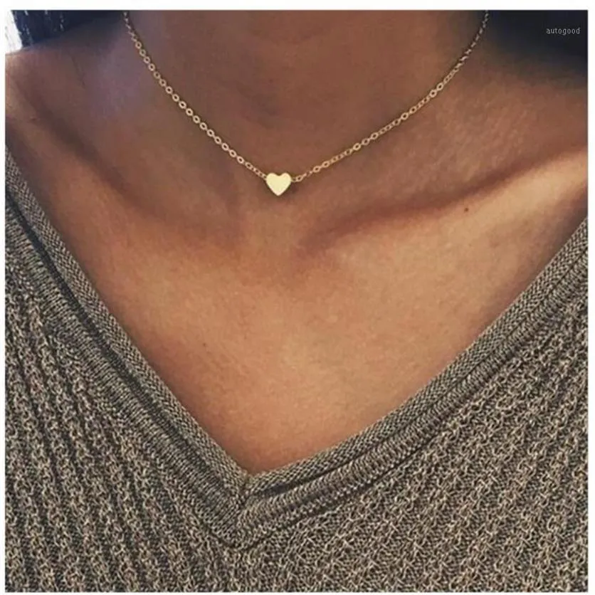 Collares de corazón pequeños chapados en oro y plata para mujer, bisutería para mujer, joyería de moda, collar con colgante de clavícula NA2191281d 2021