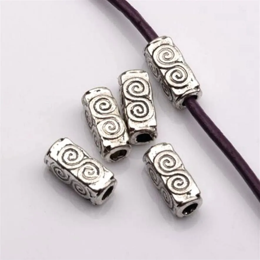 100 Stück antike silberne Legierung Swirl Rechteckrohr Spacer Perlen 4,5 mm x 10,5 mm x 4,5 mm für Schmuckherstellung, Armband, Halskette, DIY, Accesso1866