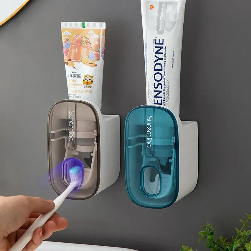 Titulares de escova de dentes 1 PCS Dispensador automático de pasta de dentes Acessórios de banheiro Montagem na parede Suporte preguiçoso espremedor 231019
