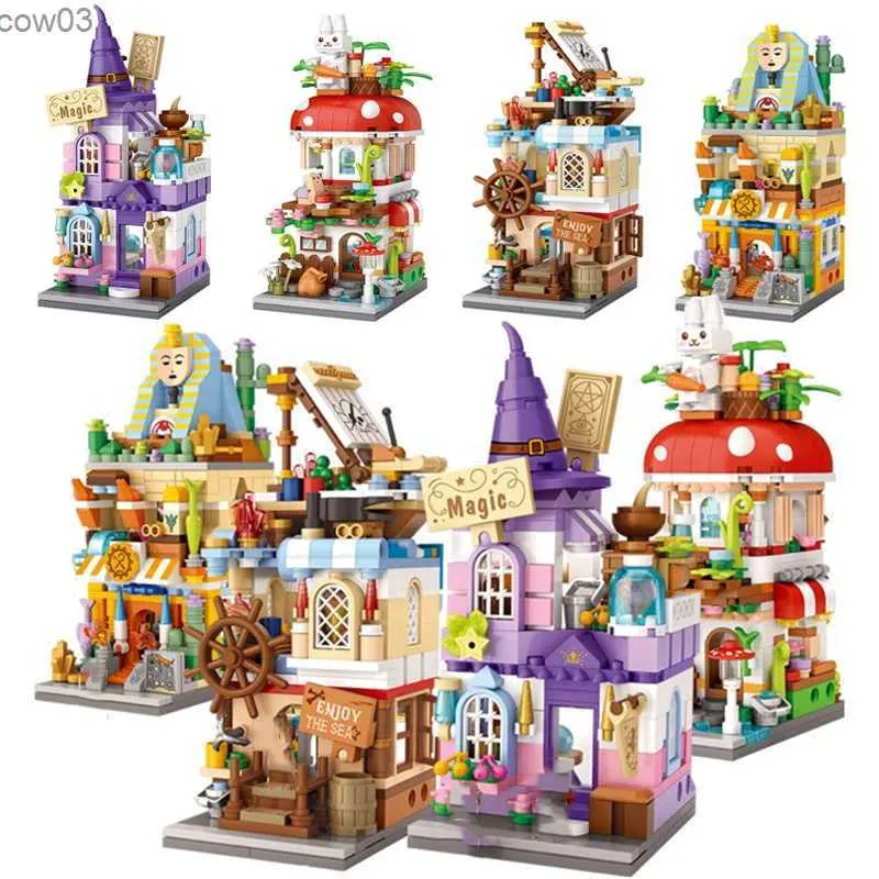 Block City Street View Mini Building Blocks Cartoon Mushroom House Magic House 3D Castle Model Assembled Brick Diy Kids Toy Gifts R231020