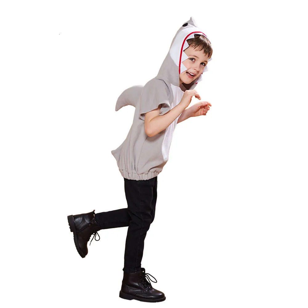 cosplay Eraspooky Cute Hooded Grey Shark Cosplay Halloween Costume for Kids Children Cartoon Animal Outfit Toddler Carnival Party Giftscosplay