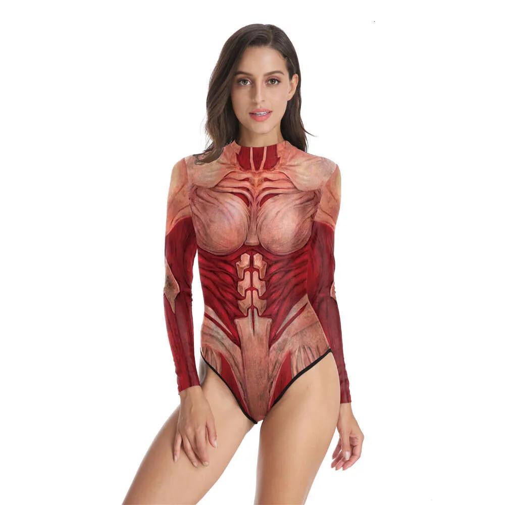 Maillot de bain à motif extrêmement musclé, imprimé en 3D, pour femmes, décontracté, manches longues, vêtements de plage, Sexy, serré, été