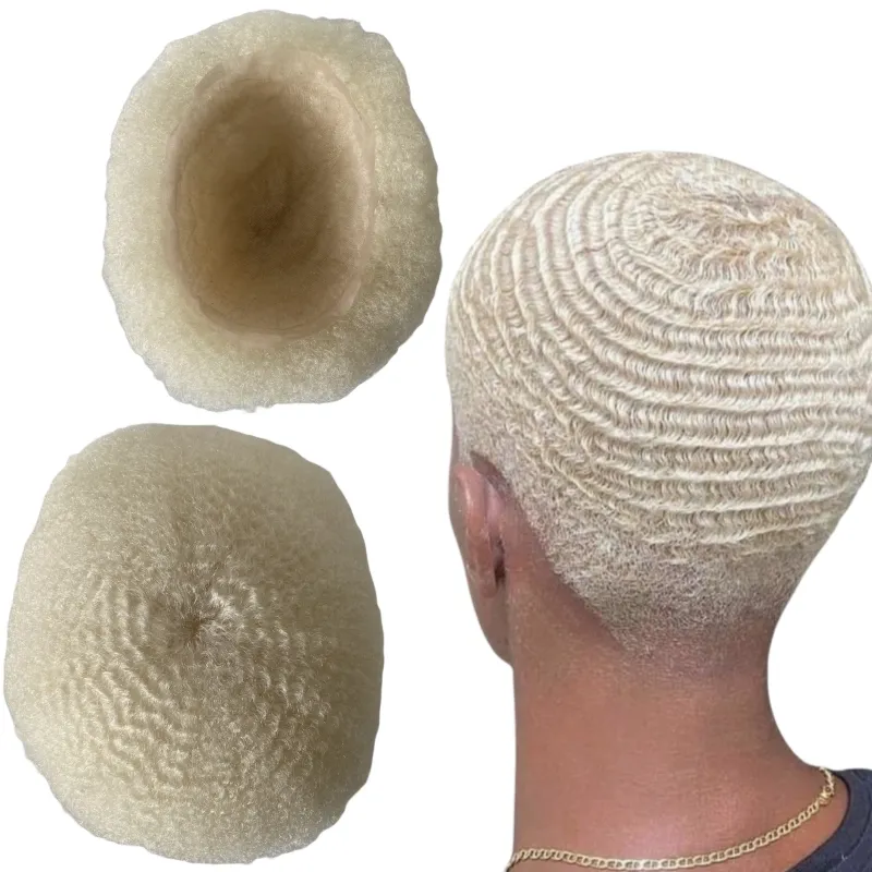 Remplacement de cheveux humains vierges brésiliens 6mm racine Afro vague platine blond 60 # pleine dentelle toupet pour hommes noirs