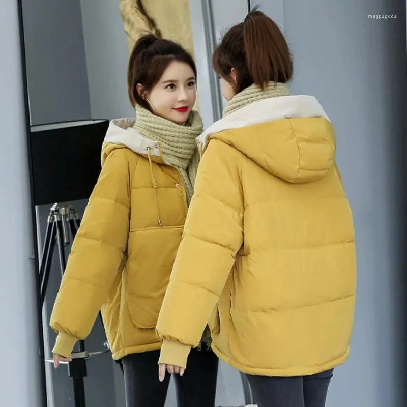 女性のトレンチコート短い冬ジャケット女性特大のパーカーコート温かく厚い綿女性ゆるいフード付きパッド入りOS240