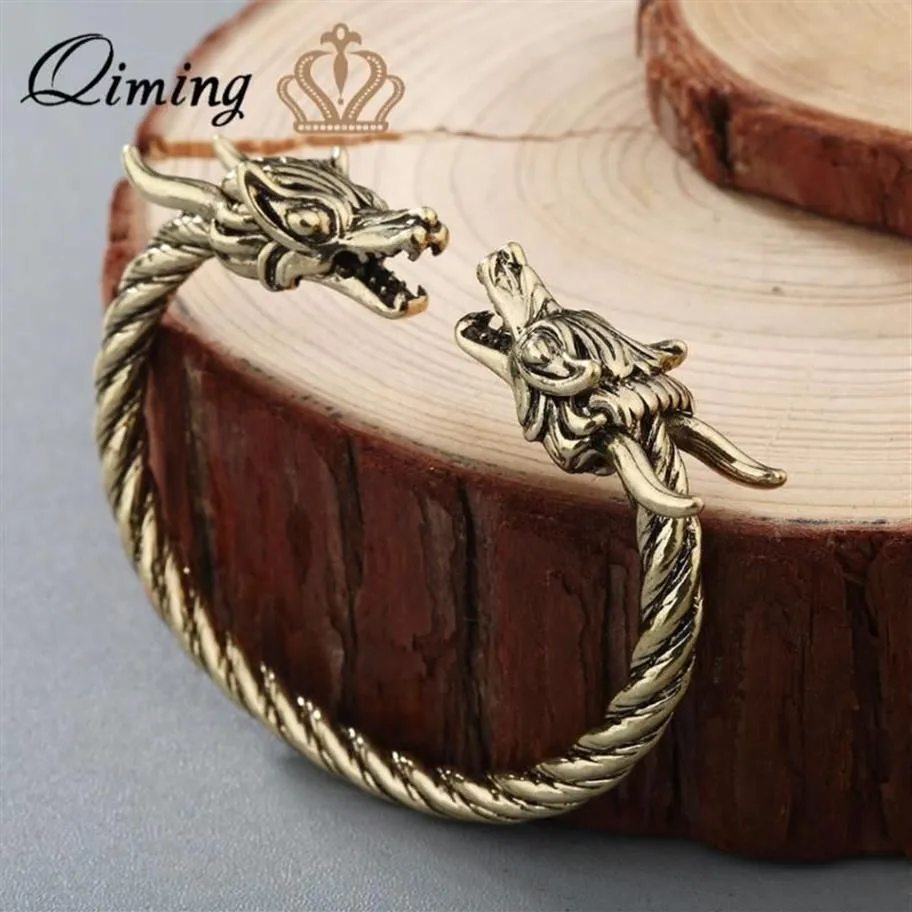 Braccialetto QIMING Nordic Dragon Bracciale braccialetto da donna antico Bew oro Boho gioielli da uomo vintage bracciali Viking229i