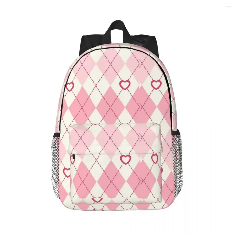 Backpack Preppy School Supplies Aesthetic Heart Argyle Checkered Backpacks Boys Girls Bookbag Bag Travel Rucksack Shoulder