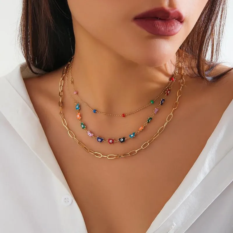 Chaînes Lacteo coloré petit papillon charme collier bohême goutte d'huile métal lien chaîne femmes tour de cou mode bijoux collier rue cadeau