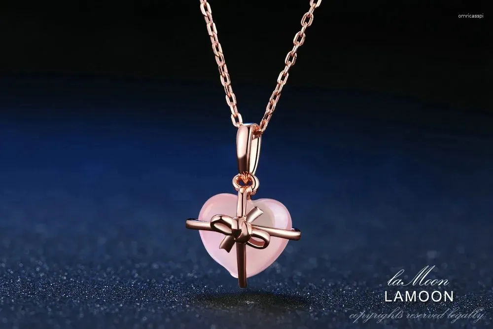 Цепи LAMOON, ожерелье для женщин, свадебные аксессуары, романтическая розовая форма сердца, натуральный розовый кварц, драгоценный камень, кулон-цепочка, ювелирные изделия NI016