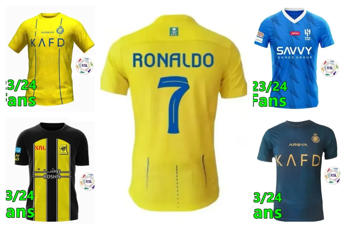 23/24 Al Nassr FC Ronaldo voetbalshirts Heren Kinderen KitAl Hilal Saoedi-uniform Home geel CR7 jongens Voetbalshiirt BenzEMA Fans Spelerversie jersey 2023 Saoedi-Arabië